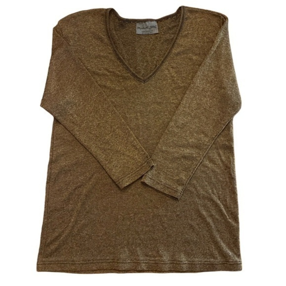 MICHAEL STARS Brown V-Neck 3/4 Sleeve Top, One Size Fits All.